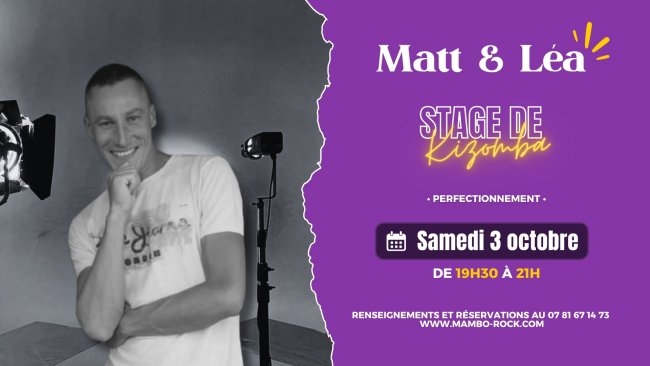 Flyer Stage de KIZOMBA Perfectionnement avec Matt et Léa